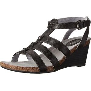 SoftWalk Jacksonville Black Strappy Wedge Sandals, Women’s Sz 10N